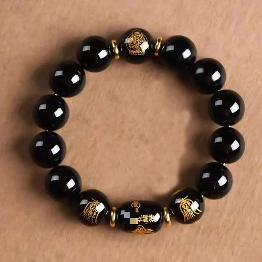 Obsidian Zodiac Buddhist Beads Bracelet