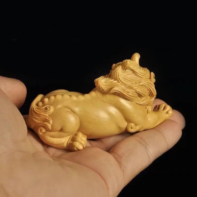 Boxwood carved Tianlu Pixiu fortune-attracting hand-held ornament
