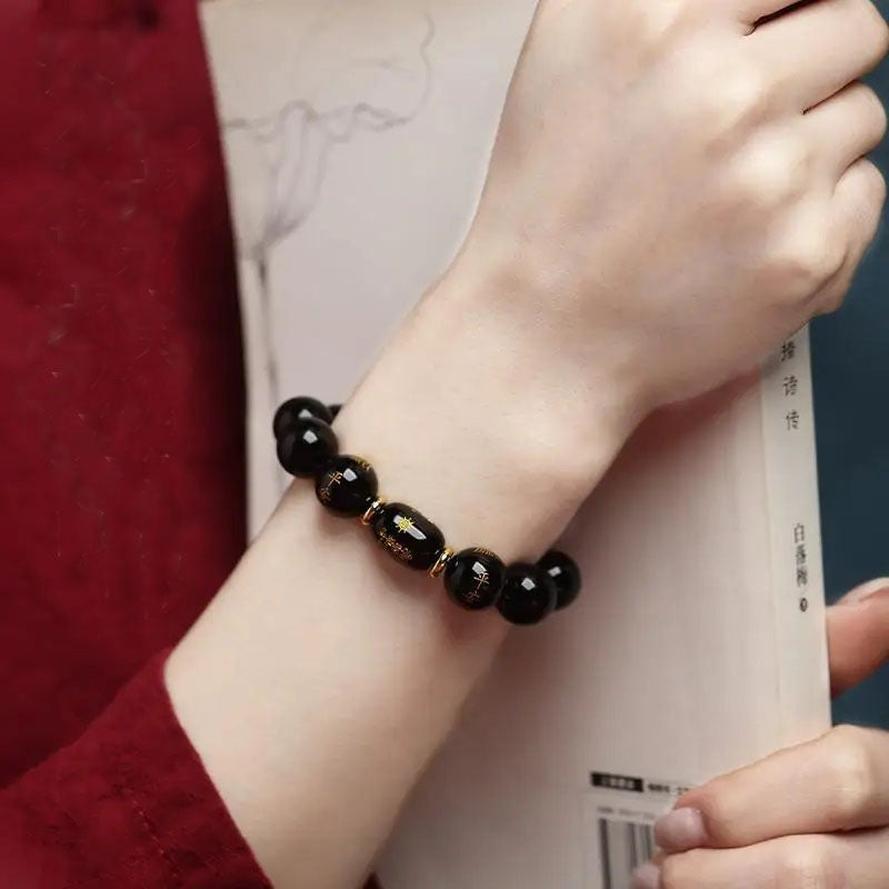 Obsidian Zodiac Buddhist Beads Bracelet