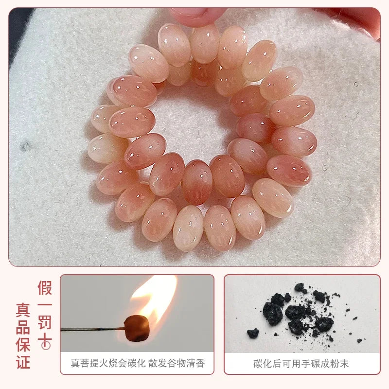 Peach Pink White Jade Bodhi Root Bracelet