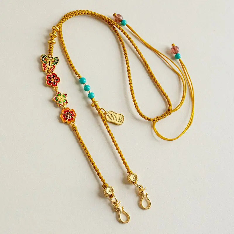 Handmade Braided Binaural Ruyi Lock Bag Lanyard Rope Necklace Men and Women Golden Buddha Head Clavicle Chain Rope Woolen Chain
