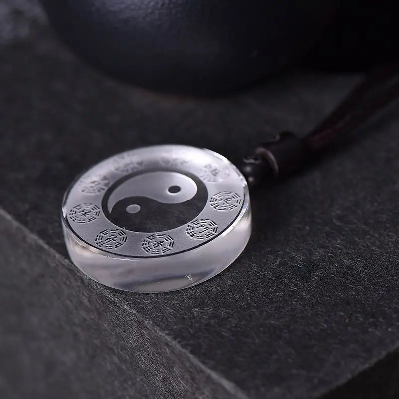 White crystal Tai Chi Bagua pendant