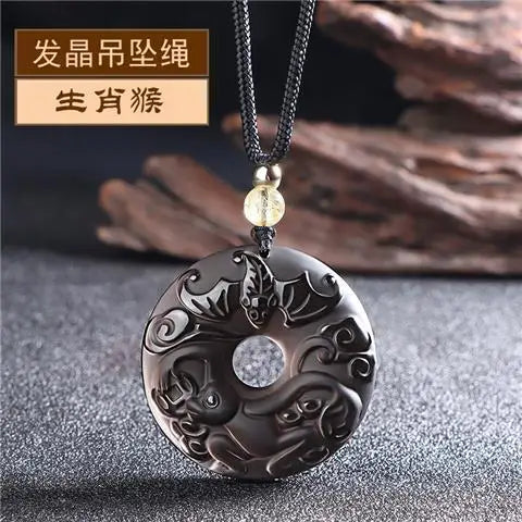 Ice Obsidian Chinese Zodiac Dragon Snake Safe Buckle Pendant Men Necklace Women's Birthday Year Tiger Guardian God Amulet Charms