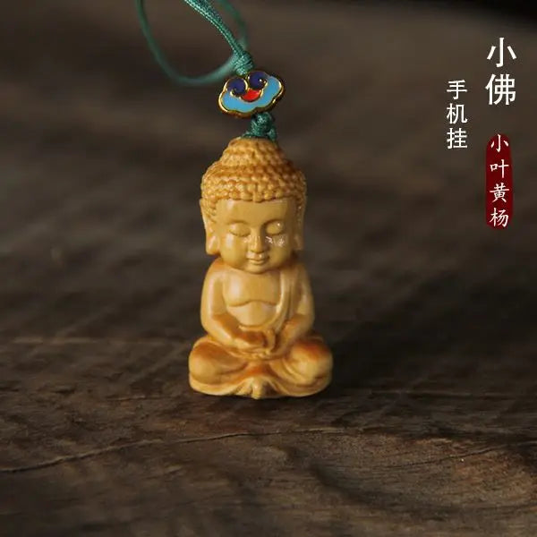 Small Leaf Boxwood Small Bergamot Machine Pendant Solid Wood Baby Buddha Big Day Tathagata Bag Hanging Ornament Play Couple Gift