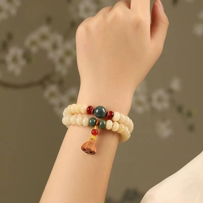 White jade Bodhi bracelet double circle, Bodhi bracelet, Buddhist beads bracelet