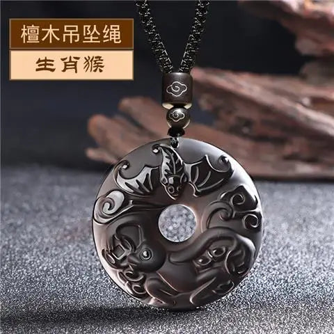 Ice Obsidian Chinese Zodiac Dragon Snake Safe Buckle Pendant Men Necklace Women's Birthday Year Tiger Guardian God Amulet Charms