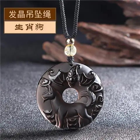 Ice Obsidian Chinese Zodiac Dragon Snake Safe Buckle Pendant Men Necklace Women's Birthday Year Tiger Guardian God Amulet Charms