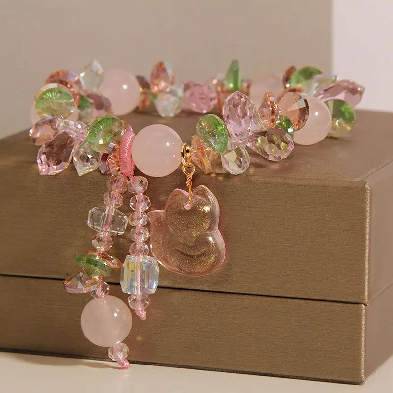 Forest-style fresh rose quartz bracelet