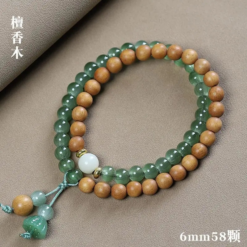 Natural Sandalwood Milk Fragrance Wood Stitching Jade Double Circle Bracelet HandString Carving TuMu Pendant WenPlay Buddha Bead