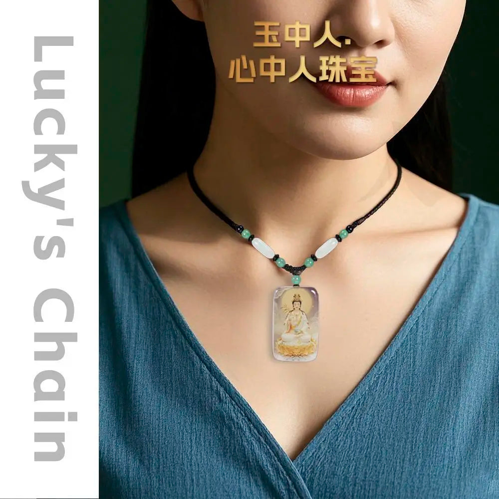 Guanyin Peaceful Amulet Natural Jade Pendant