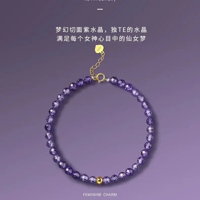 Natural Faceted Light Luxury Amethyst Bracelet for Women Simple and Niche Design Extremely Delicate Jewelry Gift for Girlfriend