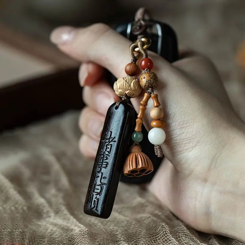 Natural Sandalwood Anti-lost Number Plate Car Key Chain Pendant Lanyard Nothing Card Customization Lettering Car Pendant Custom