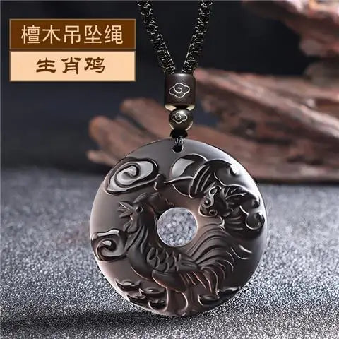 Ice Obsidian Chinese Zodiac Dragon Snake Safe Buckle Pendant Men Necklace Women's Birthday Year Tiger Guardian God Amulet Charms