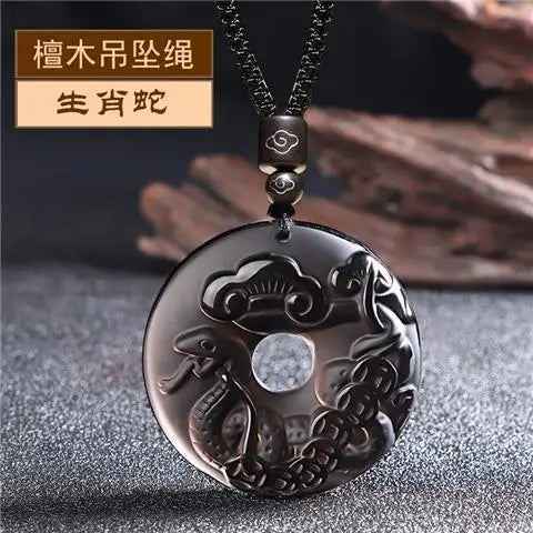 Ice Obsidian Chinese Zodiac Dragon Snake Safe Buckle Pendant Men Necklace Women's Birthday Year Tiger Guardian God Amulet Charms
