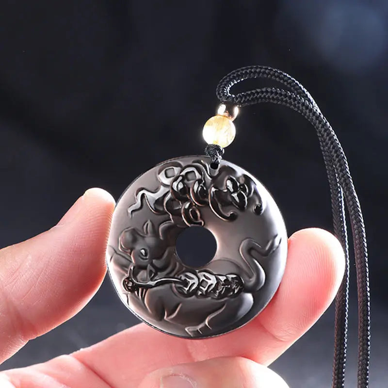 Ice Obsidian Chinese Zodiac Dragon Snake Safe Buckle Pendant Men Necklace Women's Birthday Year Tiger Guardian God Amulet Charms