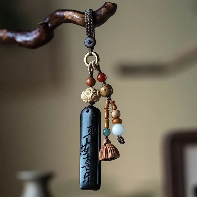 Natural Sandalwood Anti-lost Number Plate Car Key Chain Pendant Lanyard Nothing Card Customization Lettering Car Pendant Custom