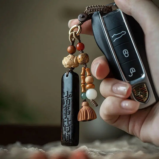 Natural Sandalwood Anti-lost Number Plate Car Key Chain Pendant Lanyard Nothing Card Customization Lettering Car Pendant Custom