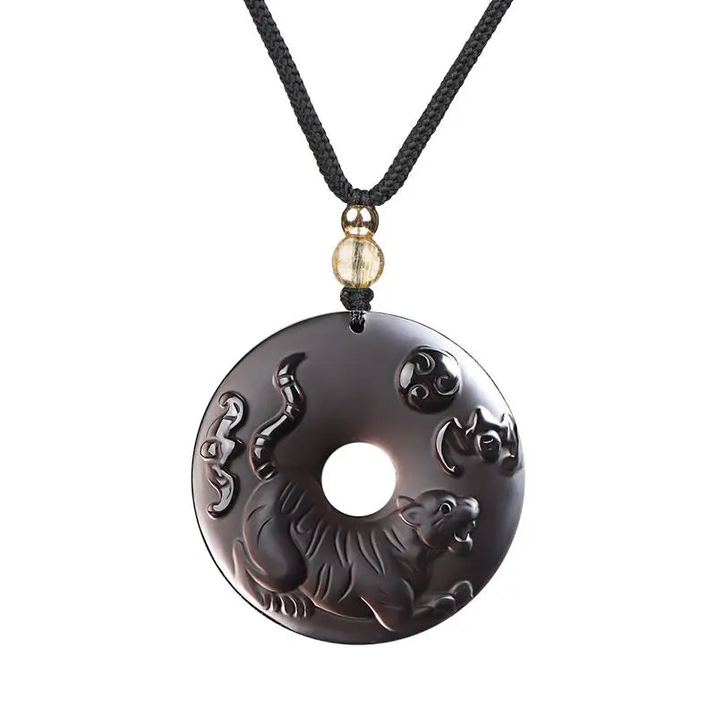 Ice Obsidian Chinese Zodiac Dragon Snake Safe Buckle Pendant Men Necklace Women's Birthday Year Tiger Guardian God Amulet Charms