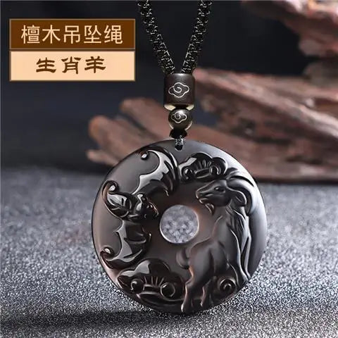Ice Obsidian Chinese Zodiac Dragon Snake Safe Buckle Pendant Men Necklace Women's Birthday Year Tiger Guardian God Amulet Charms