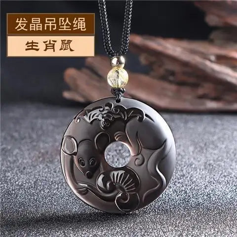 Ice Obsidian Chinese Zodiac Dragon Snake Safe Buckle Pendant Men Necklace Women's Birthday Year Tiger Guardian God Amulet Charms