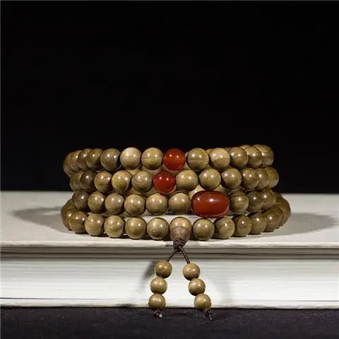 Golden nanmu bracelet, natural wooden Buddhist beads