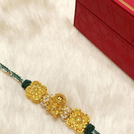 Gold Color God Beast Forbidden City Color Matching Safe Lucky Beaded Rope Bracelet High Design Sense Luxury Gift for Girlfriend