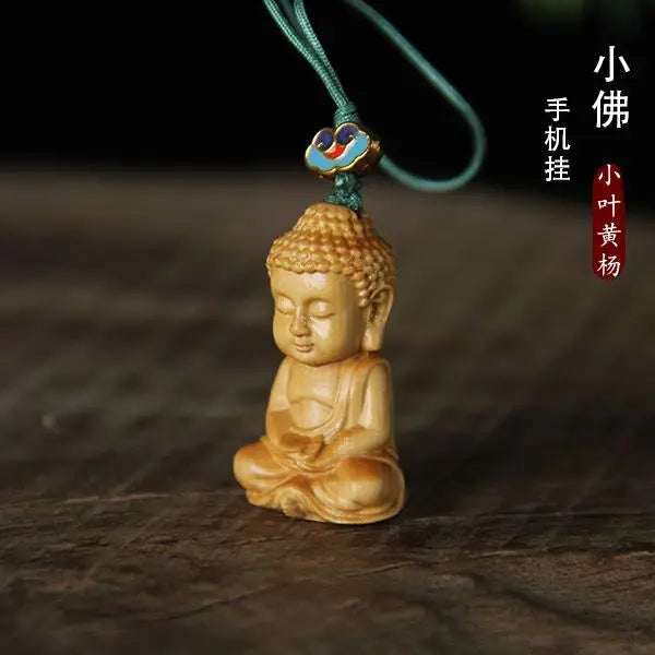 Small Leaf Boxwood Small Bergamot Machine Pendant Solid Wood Baby Buddha Big Day Tathagata Bag Hanging Ornament Play Couple Gift