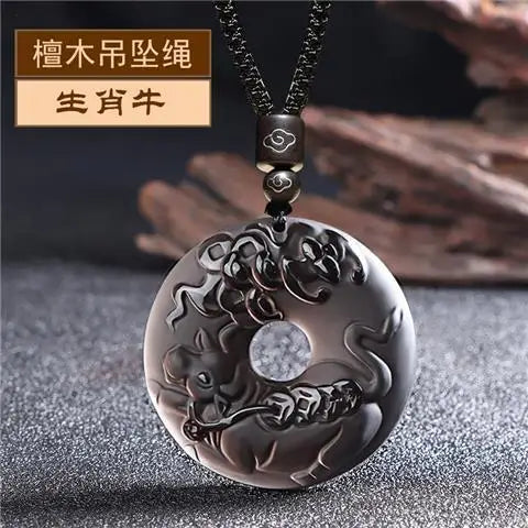 Ice Obsidian Chinese Zodiac Dragon Snake Safe Buckle Pendant Men Necklace Women's Birthday Year Tiger Guardian God Amulet Charms
