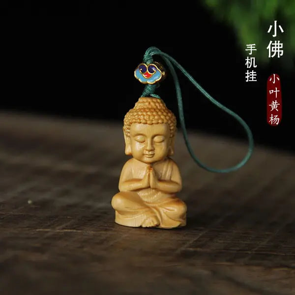Small Leaf Boxwood Small Bergamot Machine Pendant Solid Wood Baby Buddha Big Day Tathagata Bag Hanging Ornament Play Couple Gift