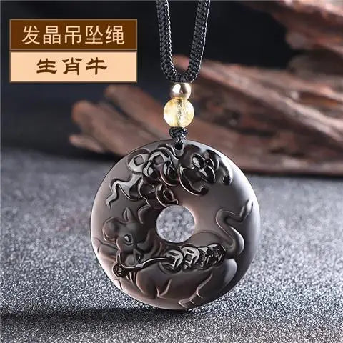 Ice Obsidian Chinese Zodiac Dragon Snake Safe Buckle Pendant Men Necklace Women's Birthday Year Tiger Guardian God Amulet Charms