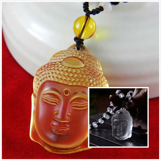 White crystal carved Buddha head pendant