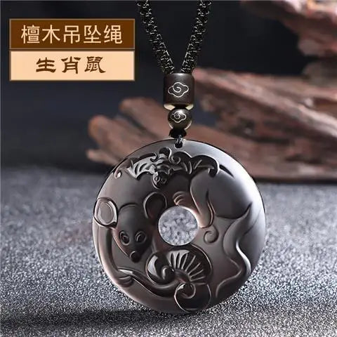 Ice Obsidian Chinese Zodiac Dragon Snake Safe Buckle Pendant Men Necklace Women's Birthday Year Tiger Guardian God Amulet Charms