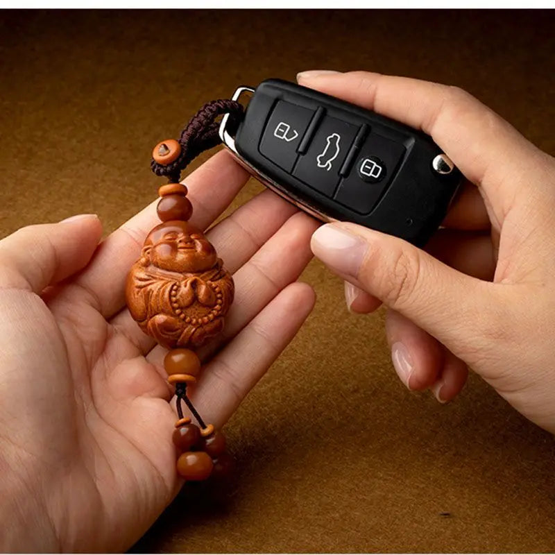Real Natural Olive Kernel Hand-carved Laughing Buddha Guardian Car Key Chain School Bag Mobile Phone Pendant Good Lucky Charms