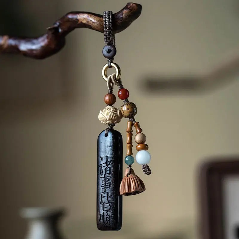 Natural Sandalwood Anti-lost Number Plate Car Key Chain Pendant Lanyard Nothing Card Customization Lettering Car Pendant Custom