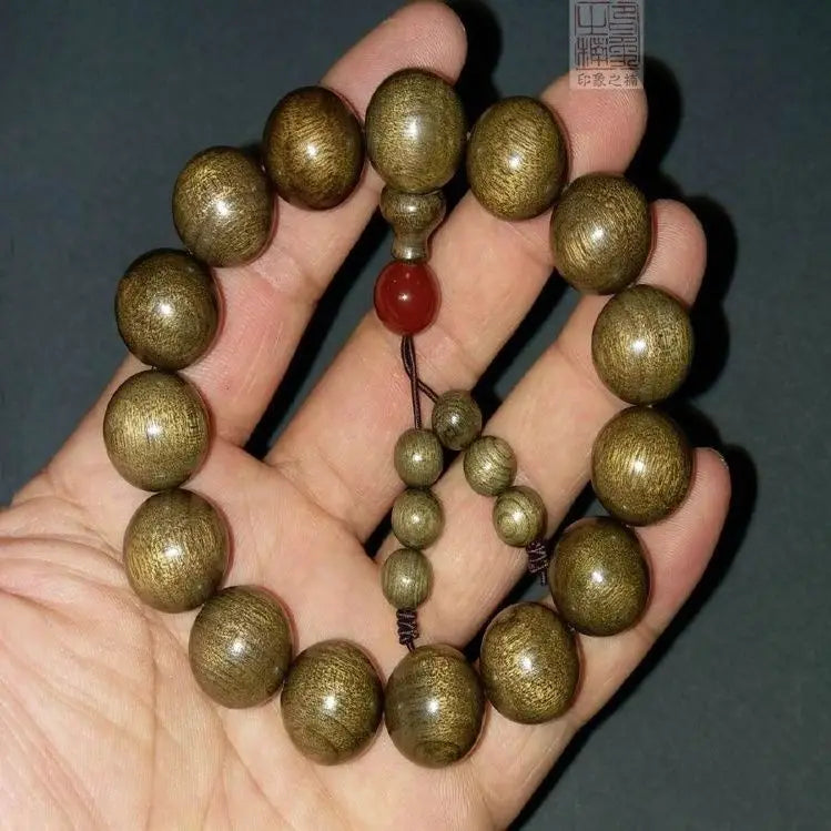 Golden nanmu bracelet, natural wooden Buddhist beads