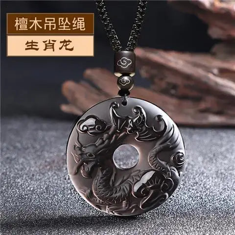 Ice Obsidian Chinese Zodiac Dragon Snake Safe Buckle Pendant Men Necklace Women's Birthday Year Tiger Guardian God Amulet Charms