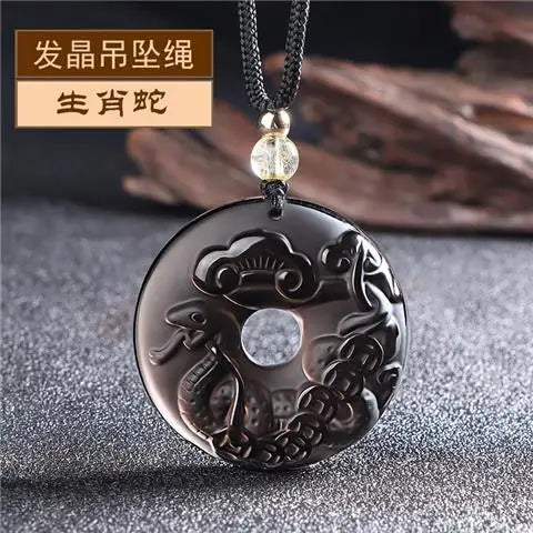 Ice Obsidian Chinese Zodiac Dragon Snake Safe Buckle Pendant Men Necklace Women's Birthday Year Tiger Guardian God Amulet Charms