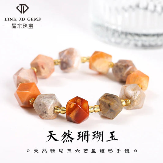 Natural coral jade hexagonal star bracelet