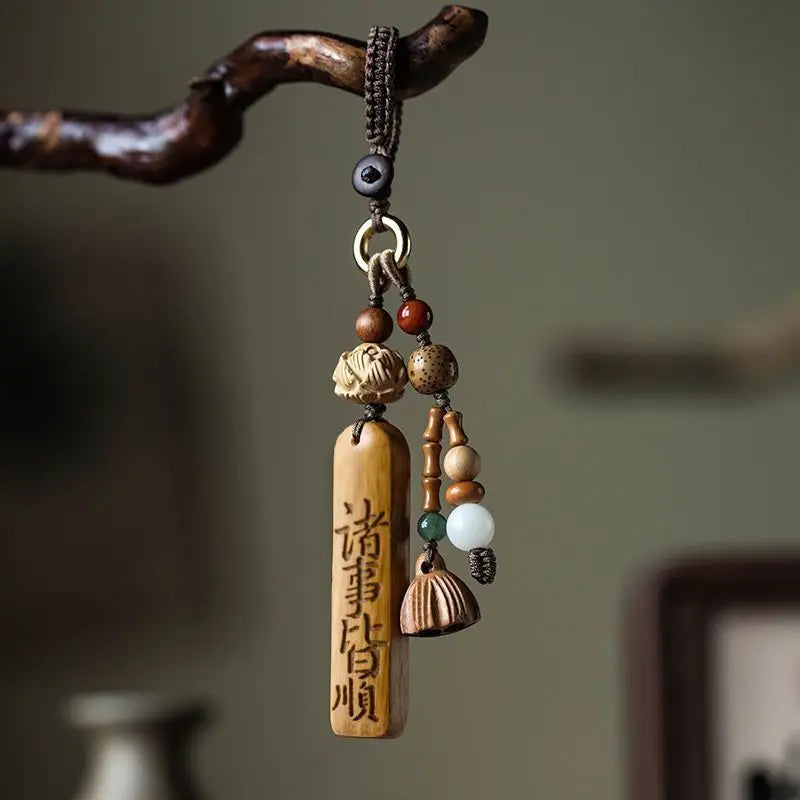 Natural Sandalwood Anti-lost Number Plate Car Key Chain Pendant Lanyard Nothing Card Customization Lettering Car Pendant Custom