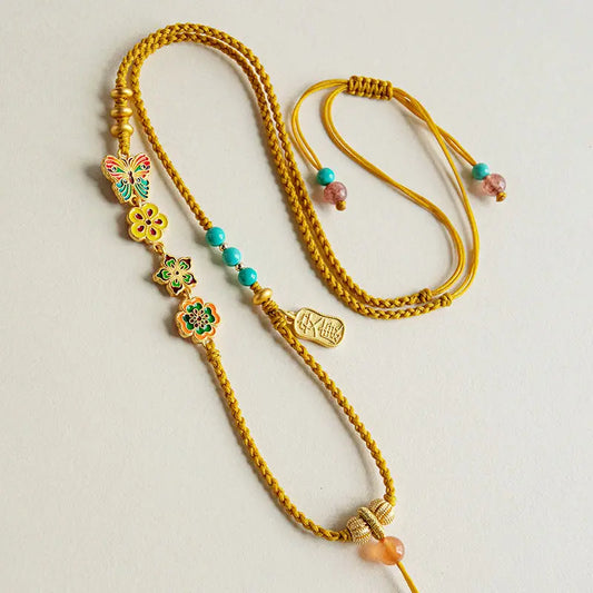 Handmade Braided Binaural Ruyi Lock Bag Lanyard Rope Necklace Men and Women Golden Buddha Head Clavicle Chain Rope Woolen Chain