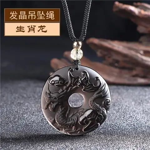 Ice Obsidian Chinese Zodiac Dragon Snake Safe Buckle Pendant Men Necklace Women's Birthday Year Tiger Guardian God Amulet Charms