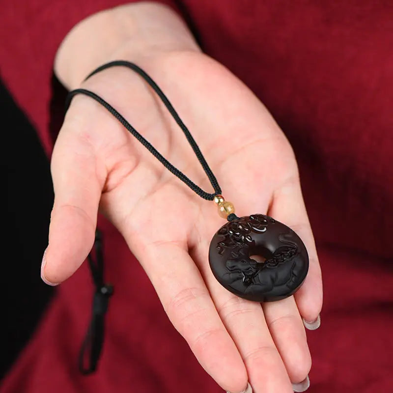 Ice Obsidian Chinese Zodiac Dragon Snake Safe Buckle Pendant Men Necklace Women's Birthday Year Tiger Guardian God Amulet Charms