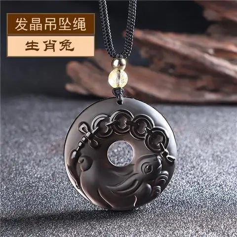 Ice Obsidian Chinese Zodiac Dragon Snake Safe Buckle Pendant Men Necklace Women's Birthday Year Tiger Guardian God Amulet Charms