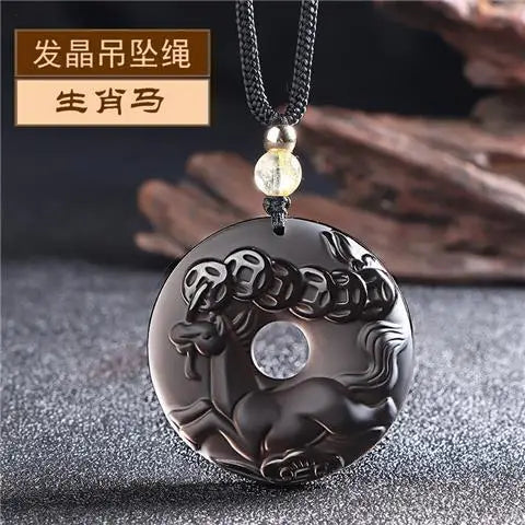 Ice Obsidian Chinese Zodiac Dragon Snake Safe Buckle Pendant Men Necklace Women's Birthday Year Tiger Guardian God Amulet Charms