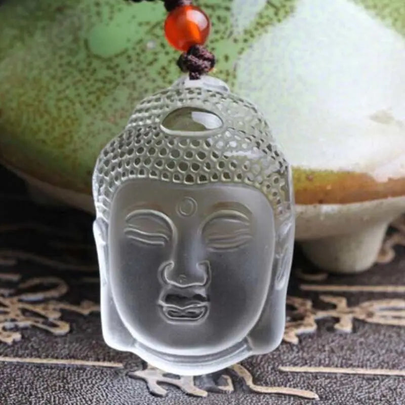 White crystal carved Buddha head pendant