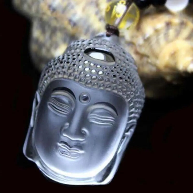 White crystal carved Buddha head pendant