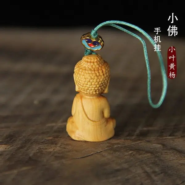 Small Leaf Boxwood Small Bergamot Machine Pendant Solid Wood Baby Buddha Big Day Tathagata Bag Hanging Ornament Play Couple Gift