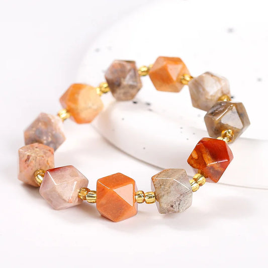 Natural coral jade hexagonal star bracelet