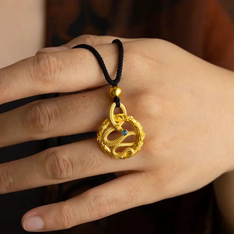 Golden snake round pendant