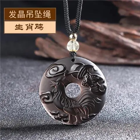 Ice Obsidian Chinese Zodiac Dragon Snake Safe Buckle Pendant Men Necklace Women's Birthday Year Tiger Guardian God Amulet Charms